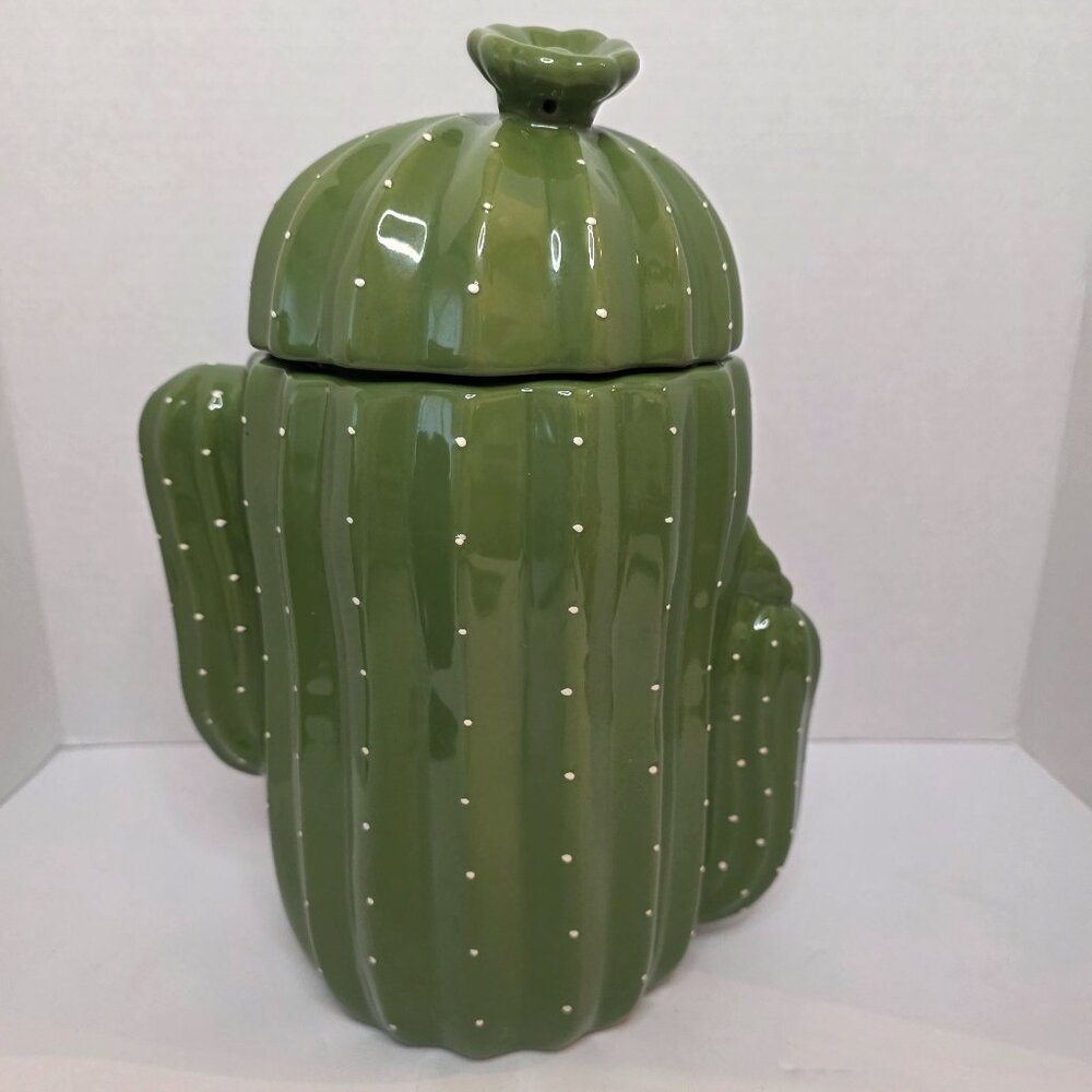 Green Cactus Cookie Jar | Southwestern Desert Kitchen Decor | Ceramic Canister
